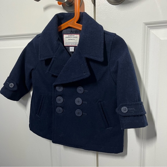 Janie and Jack girls wool blend navy double breasted pea coat size 6-12 … - Picture 2 of 7